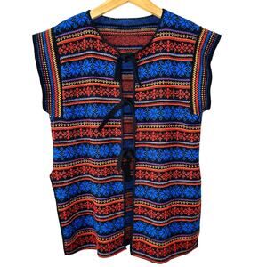 Vintage Union Made USA 70s Tie Front Nordic Short Sleeve Cardigan Sweater